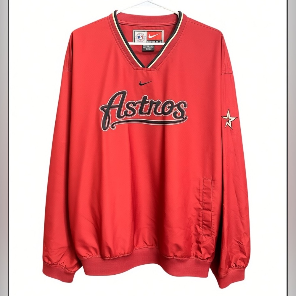Vtg Nike Houston Astros Center Swoosh Side-Zip Pullover Windbreaker XL EUC Y2K